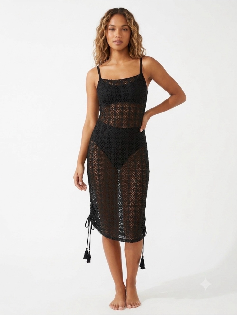 1.STATE Beach Black Crochet Swim Cover Up Midi Dress NWT Size Medium
